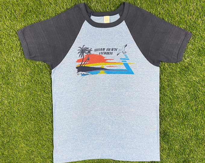 Vintage Miami Beach Florida T Shirt Tee Size Large 305 The U Miami Florida Dolphins Hurricanes Marlins Heat 1970s 70s Tri Blend