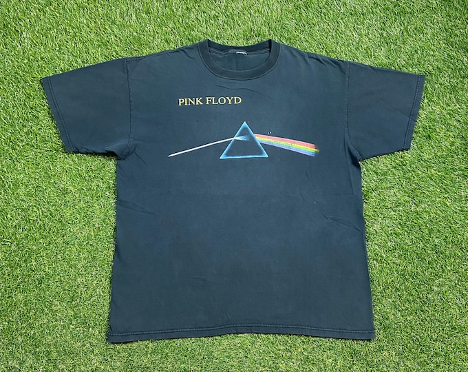 Vintage Pink Floyd Dark Side of the Moon T Shirt Rock Band Tee Size Large L Psychedelic Hard Rock All Over 1980s 80s