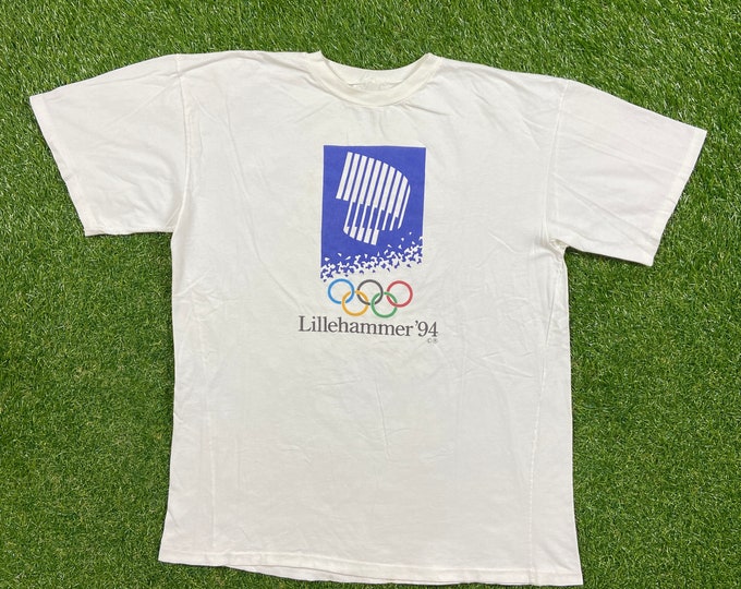 Vintage 1994 Winter Olympic Lillehammer T Shirt Tee Size Large L Norway 1990s 90s Classic Single Stitch