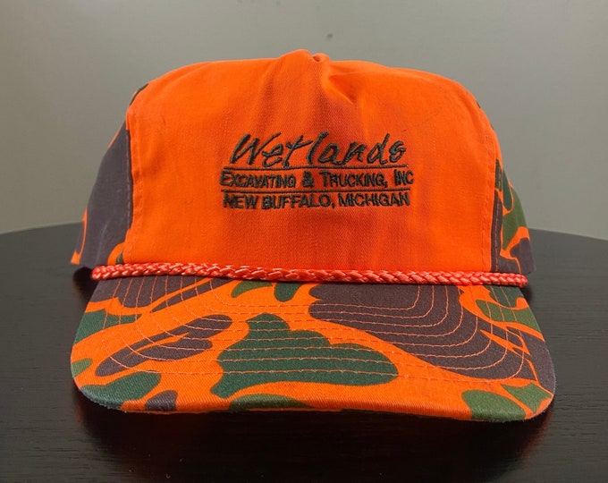 Vintage Wet Lands Excavating & Trucking Inc Snapback Hat Nissun Cap OSFA New Buffalo Michigan Truckers Shipping 1990s 90s