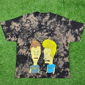 Vintage Beavis and Butthead T Shirt Tee Size Xtra Large XL MTV Cartoon Mike Judge 1996 90&#39;s Bleach Dyed Custom Hand Made