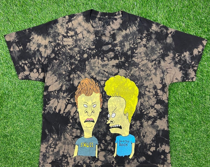 Vintage Beavis and Butthead T Shirt Tee Size Xtra Large XL MTV Cartoon Mike Judge 1996 90's Bleach Dyed Custom Hand Made