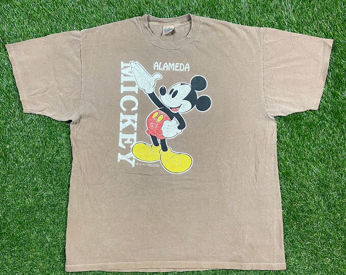 Vintage Mickey Mouse T Shirt Tee Velva Sheen Made USA Size Xtra Large Walt Disney World Magic Kingdom WDW Alameda California Orlando Florida