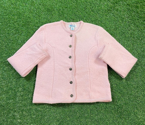 Pink Knitted Jumper Tally Vintage Pink Cardigan Knit Sweater Tally