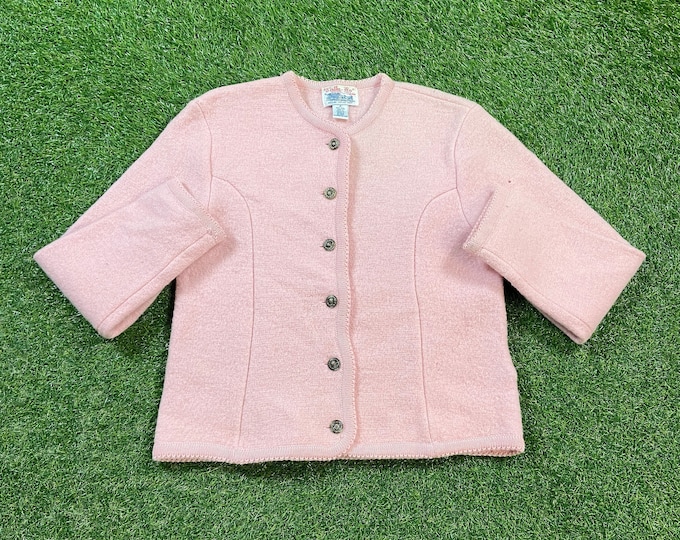 Vintage Pink Cardigan Knit Sweater Tally Ho Size Medium M 1980s 80s Comfy Button Down Comfy Warm