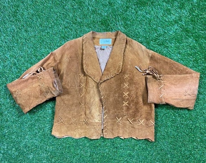 Vintage Handmade Brown Western Style Fringe Jacket Cedars Size Medium M Genuine Leather