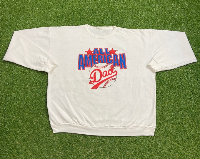 Vintage All American Dad Crewneck Sweatshirt Made USA Size Xtra Large XL Fathers Day Padre Pere Papa Family Funny Saying Comical 1990s 90s