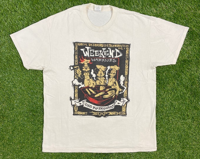 Vintage Disney Weekend Warriors T Shirt Tee Size Large L Walt Disney World WDW Disneyland Magic Kingdom Mickey Mouse Goofy Donald Duck Bbq