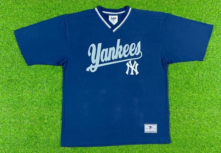 MLB Yankees Jersey Sewn Large Navy True Fan Series Genuine Merchandise Sz L/ 42