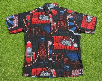 Vintage Harley Davidson Button Down Shirt Size Small S HOG 3D Eagle Motorcycle Truckers Biker Classic 1990s 90s