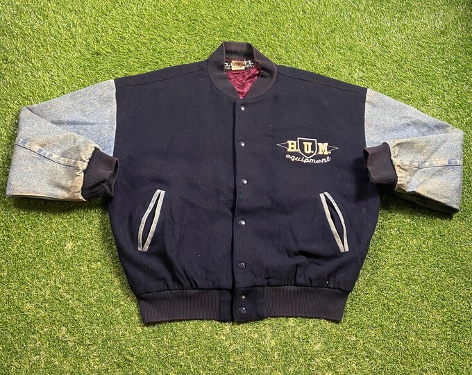 Vintage BUM Equipment Bomber Jacket Size Medium M Athletic Apparel Lifestyle Workout Exercise 1990s 90s