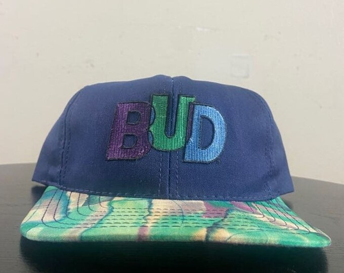 Vintage Bud Snapback Hat Made USA OSFA Multicolor Classic Trucker Hat Rare Cap 1980s 80s