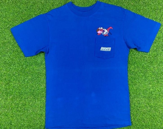 Vintage New York Giants Flintstones T Shirt Tee NFL Football Large 1990s Ny 90s Classic Big Blue Eli Hanna-Barbera Cartoon Dino