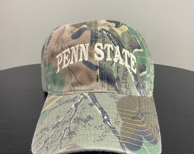 Vintage University of Penn State Nittany Lions Camo Strap Back Hat OSFA NCAA College Football Pennsylvania 1990s Classic 90s