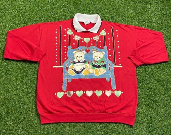 Ugly Christmas Crewneck Sweater Vintage Tacky Holiday Party Merry Santa Claus Classic Holidays Size Large Xmas Classic Teddy Bears 1990s