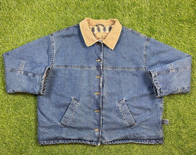 Vintage Blue Jean Jacket Size 4X Braetan Authentic Outerwear Classic Jean Jacket Brown Collar