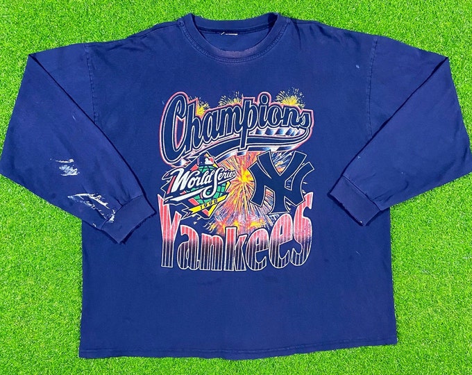 Vintage Distressed New York Yankees 1998 World Series Champions Long Sleeve T Shirt Tee Fits XL 90s MLB Bronx 1990s Oversized Distressed Rap