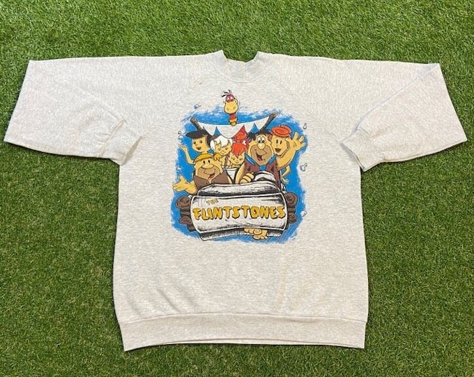 Vintage The Flintstones Crewneck Sweatshirt Made USA Size Xtra Large XL Hanna-Barbera 1980s 1990s Classic Cartoon Original Bedrock Fred