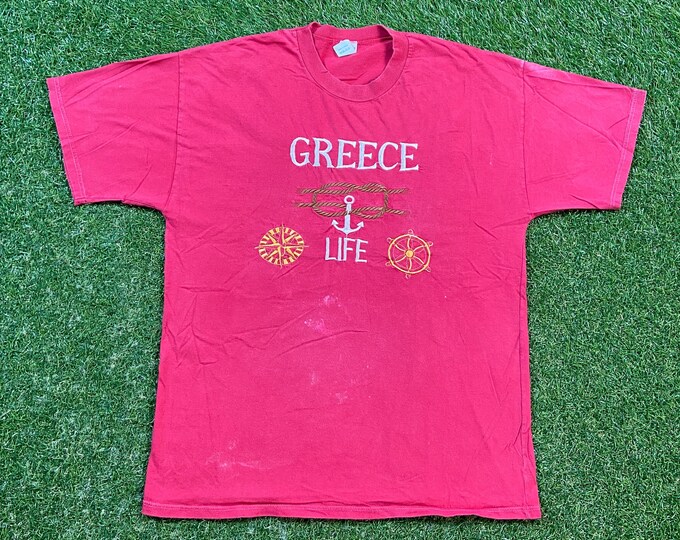 Vintage Greece Life T Shirt Tee Made in Greece Size Youth Medium Europe Ancient Greece Balkans Athens Mediterranean Sea Vacation Tourist 90s