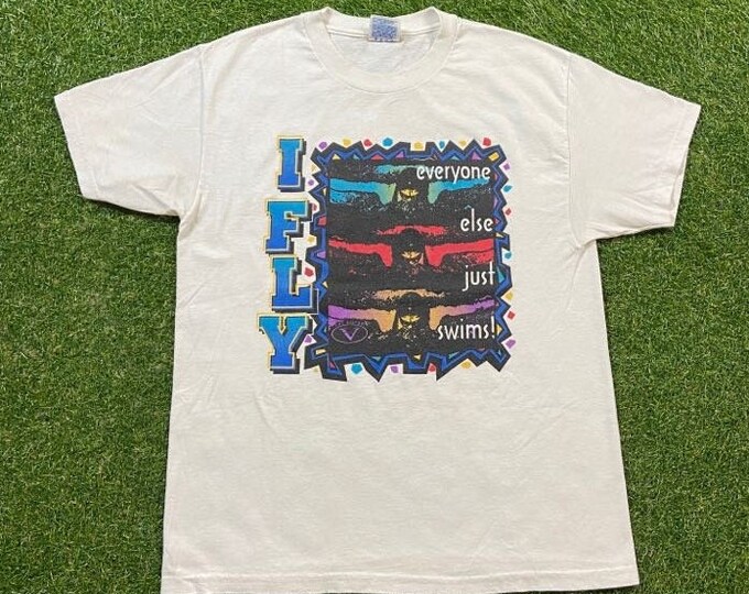 Vintage IFLY T Shirt Tee Hanes Size Medium Swimming Butterfly Stroke Michael Phelps Swim Competition Classic Sportswear 1990s 90s