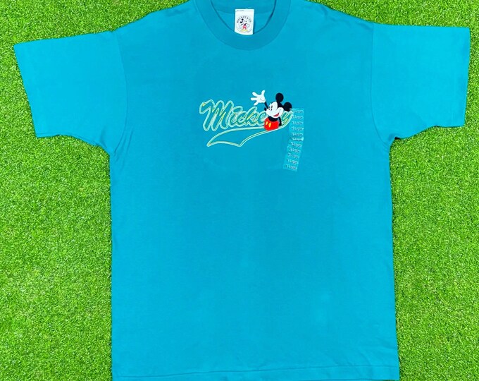 Vintage Disney Mickey Mouse Tee T Shirt 1990s Walt Disney World Xtra Large Made USA Classic 90s Magic Teal XL Wdw Embroidered Original