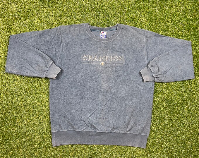 Vintage Blue Champion Crewneck Sweatshirt Size Xtra Large XL Quality 1990's Oversized Comfy Great Fit Original 90s Pull Over Inside Out