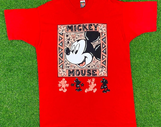 Vintage Disney Mickey Mouse Tee T Shirt 1990s Walt Disney World OSFA Made USA New With Tags Classic 90s Magic Red 2XL