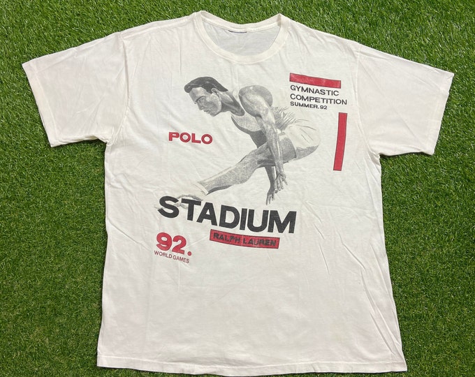 Vintage Polo Sport Ralph Lauren T Shirt Tee Size Xtra Large XL RL 92 World Games Gymnastic Competition Bear 1990s 90s Original RARE