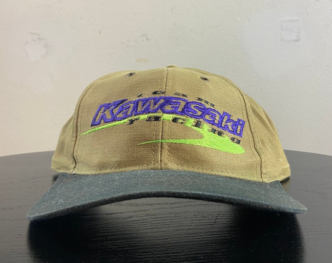 Vintage Kawasaki Racing Strap Back Hat Head to Toe OSFA Harley HOG 3D Motorcycle Biker 1990s 90s