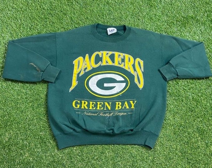 Vintage Green Bay Packers Crewneck Sweatshirt Made USA Size Medium M NFL Football Wisconsin Cheese Head Favre 1990s 90s Pull Over