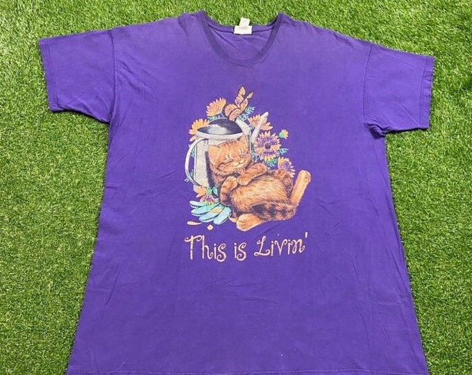 Vintage Cat This is Livin' T Shirt Tee Creative Apparel Concepts Size 4X Classic Animal Graphic Shirt