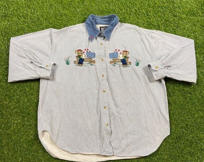 Vintage Quizz New York Button Down Shirt Size 22 Original Classic Casual Cute Mouse Ladies