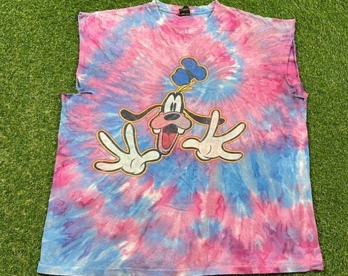 Vintage Goofy T Shirt Tee XXL 2XL Mickey Mouse Walt Disney World Magic Kingdom WDW Disneyland 1990s Oversized Tie Dye Sleeveless Tank Top