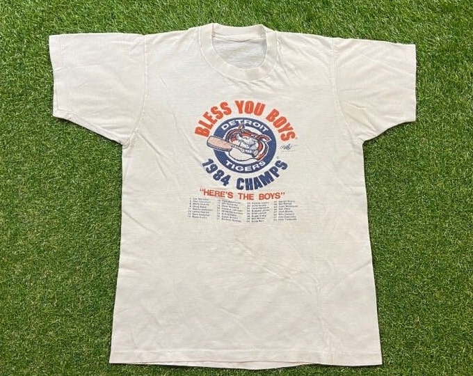 Vintage Detroit Tigers 1984 Champions T Shirt Tee Size Small S MLB Baseball Michigan World Series 1980s 80s