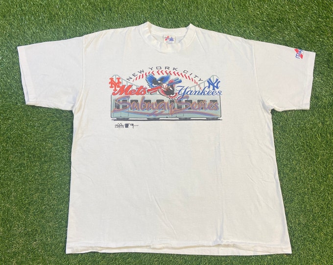 Vintage New York Mets vs New York Yankees Subway Series T Shirt Tee Made Usa Size XXL 2XL MLB Baseball Queens Bronx NYC 00s
