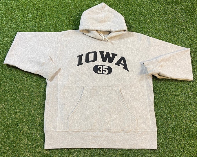 Vintage University of Iowa Hawkeyes Hoodie Sweatshirt Made USA Size Large L NCAA College Football 1990s 90s Pull Over Oversized