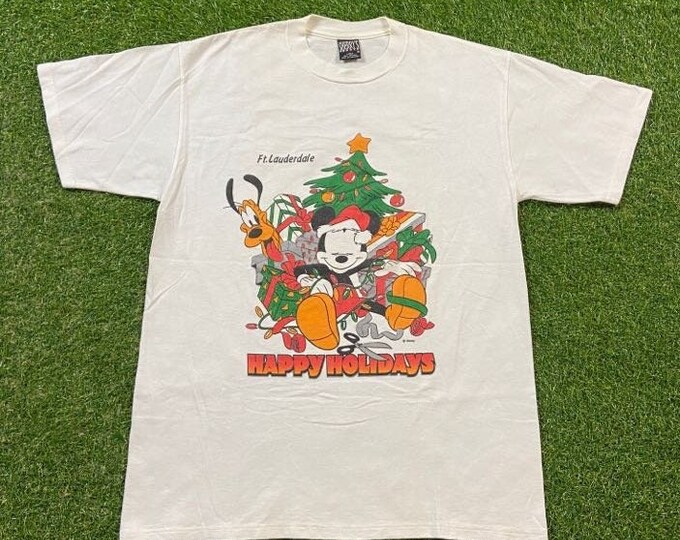 Vintage Mickey Mouse Christmas T Shirt Tee Sherry's Best Made USA Size Large L Walt Disney World Classic Mickey XMAS Holiday 1990s 90s