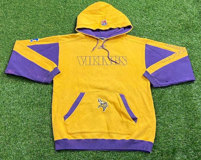 Vintage Minnesota Vikings Hoodie Sweatshirt Reebok Size Medium M NFL Football Randy Moss 1990s 90s Pull Over Oversized