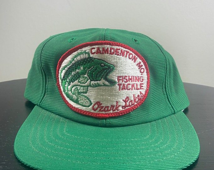 Vintage Ozark Lakes Fishing Tackle Hat Outdoor Cap Made USA Size XL Camdenton Missouri Bass Pro Shops Fishing Hunting Nature 1980s 80s