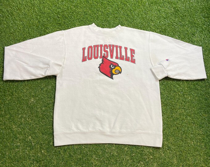 Vintage University of Louisville Crewneck Sweatshirt Champion Size Medium M Cardinals Kentucky NCAA College Basketball Pull Over 1990s 90s