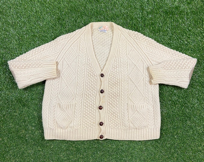 Vintage Wool Cardigan Sweater Stockbridge Imports Made in Ireland Size Xtra Large XL 1970s 70s Comfy Button Down Warm