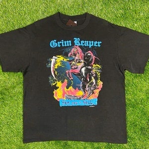 Vintage Grim Reaper Hell on Wheels Tour T Shirt Rock Band Tee Made USA Size Xtra Large XL 1980s 80s Heavy Metal Rock Tee Rare