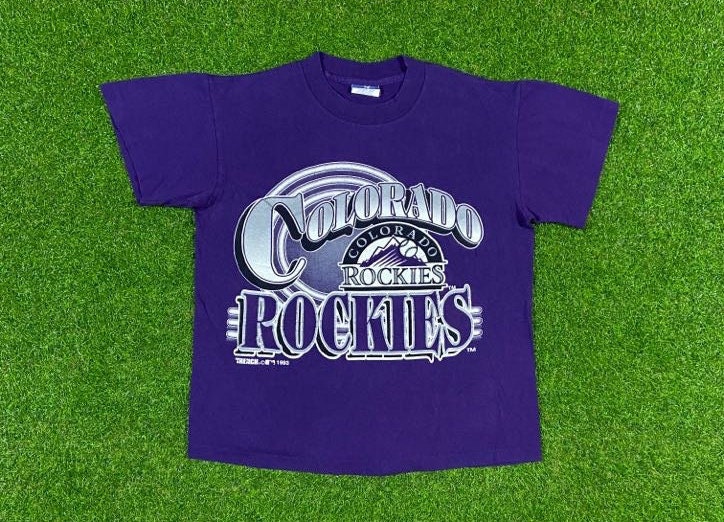 Vintage Colorado Rockies Big Logo Spell Out T Shirt Tee 