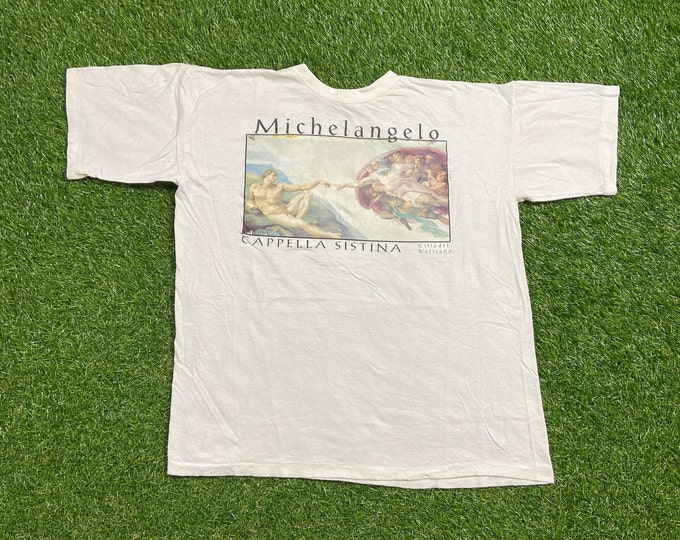 Vintage Michelangelo Sistine Chapel Cappella Sistina T Shirt Tee Made USA Size Medium M Eastern Art History Painter Paint 1990s 90s