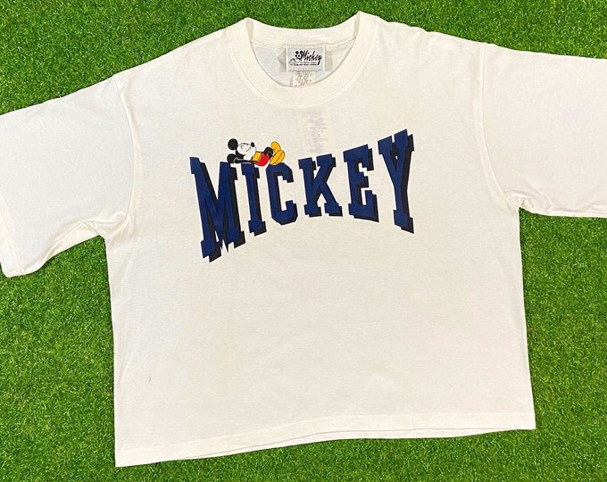Vintage Disney Mickey Mouse Tee T Shirt 1990s Walt Disney World OSFA Made USA Brand New With Tags Classic 90s Magic Crop Short Deadstock
