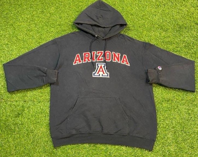 Vintage University of Arizona Wildcats Hoodie Sweatshirt Champion Size Large L NCAA College Basketball Tucson 1990s 90s Classic Pull Over