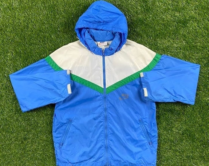 Vintage Nike Windbreaker Jacket Zip Up Jacket Just Do It! Sportswear Made USA Large Athletic Wear Classic 70's 1970s Light Rain Jacket Coat