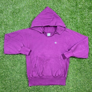 Vintage Purple Champion Reverse Weave Hoodie Sweatshirt Medium M Quality 1990&#39;s Oversized Fit Made USA Original 90s Pull Over