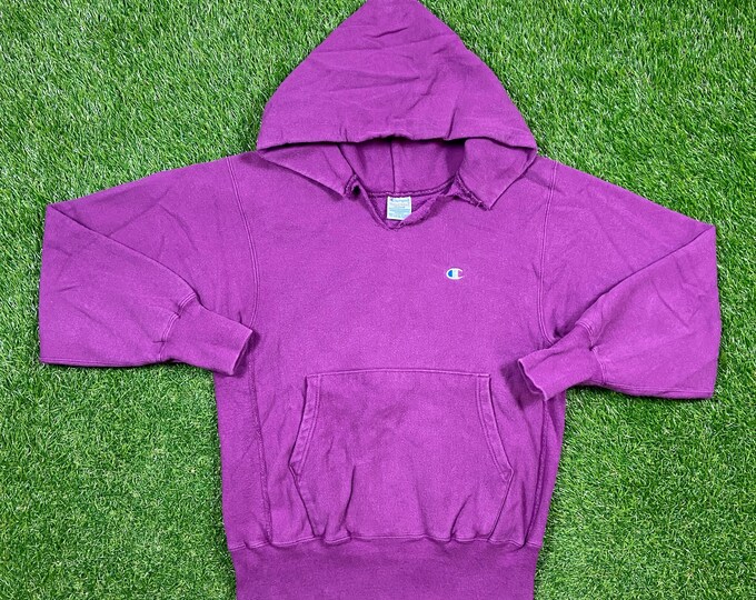 Vintage Purple Champion Reverse Weave Hoodie Sweatshirt Medium M Quality 1990's Oversized Fit Made USA Original 90s Pull Over