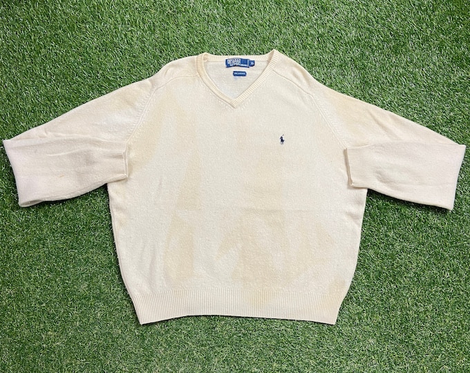 Vintage Polo Ralph Lauren V Neck Sweater Quality 90s Size Xtra Large XL RL American Apparel Bear Lambs Wool Pull Over Comfy Warm 1990s